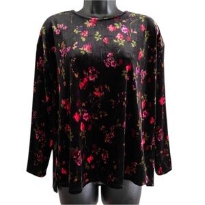 J.Jill 90s Floral Velvet Long Sleeve Top Size XL Stretch Pullover Velour Shirt